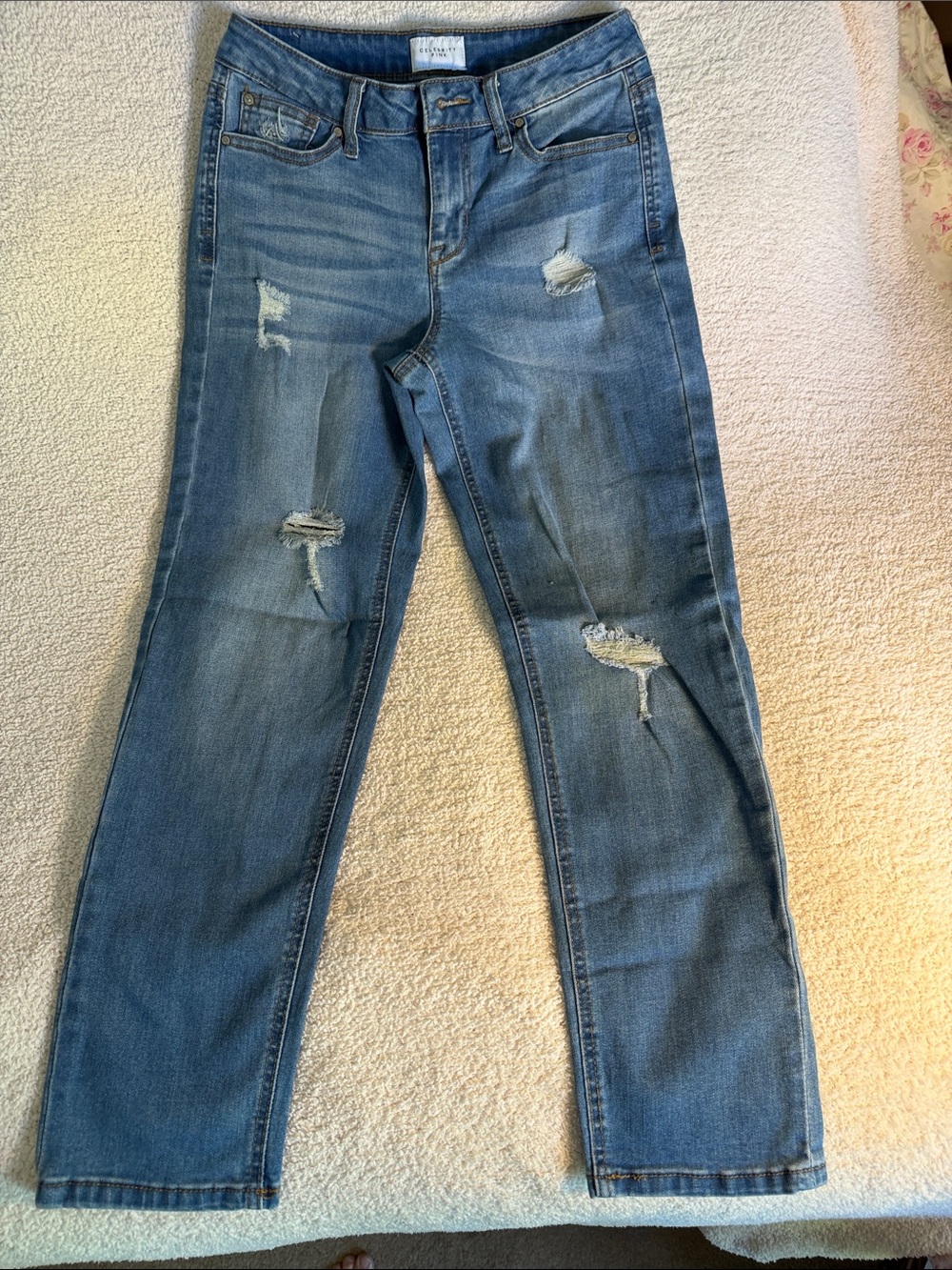 Celebrity Pink Light Blue Distressed Straight Leg Jeans